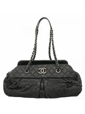 Chanel Shoulder Bag Quilted Lambskin Black Silver